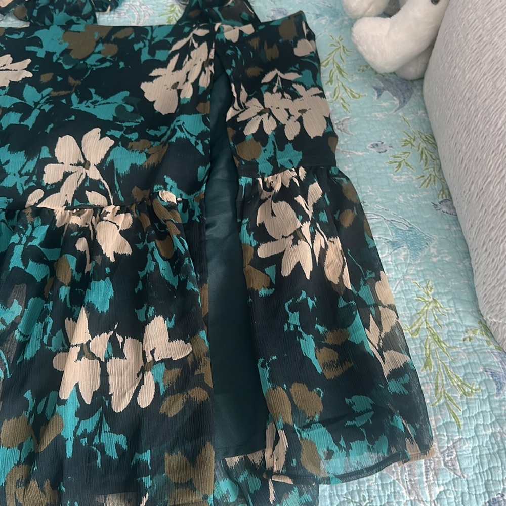 LOFT Teal Green and Beige Floral Dress Size 8 - Picture 5 of 5